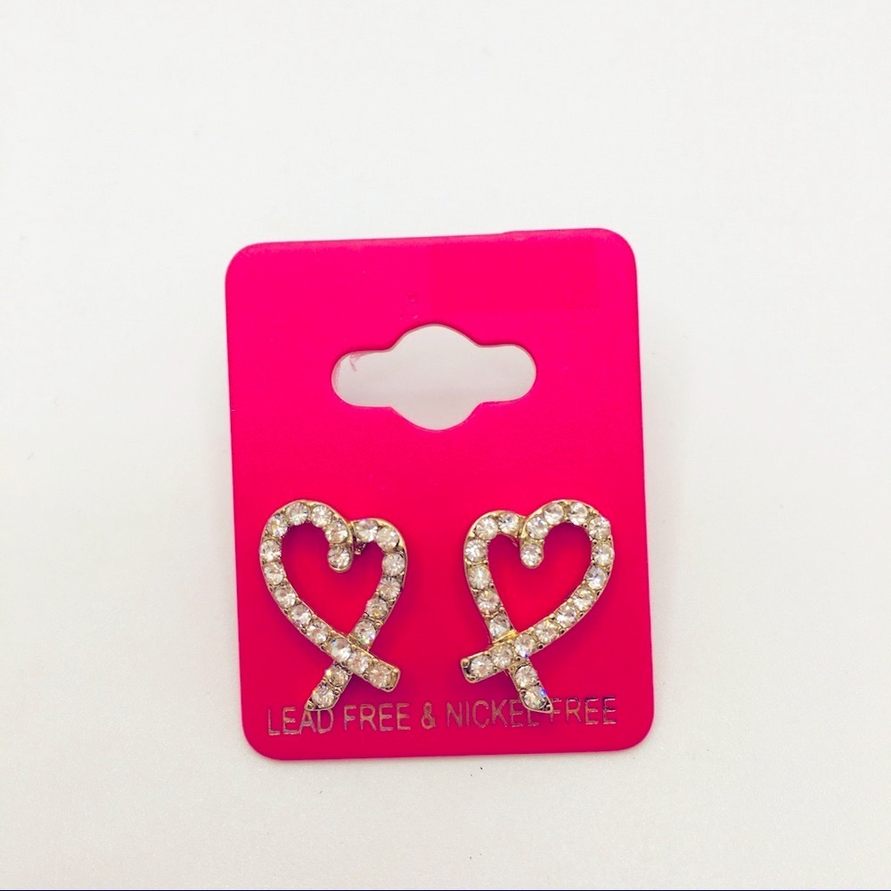 EARRINGS CRYSTAL OPEN HEART PIERCED!!